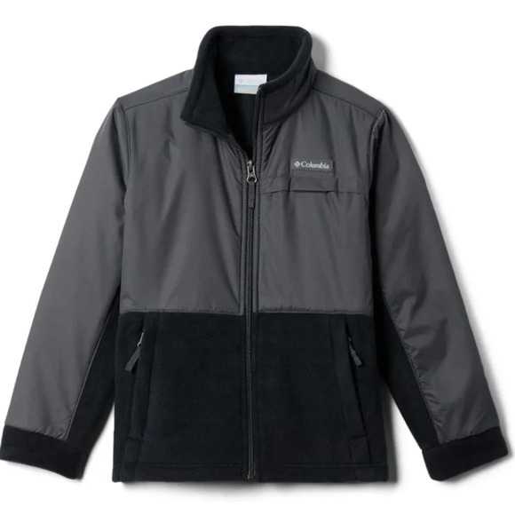 Columbia Steen Mt. Overlay Jacket Boys size XS 6/7 Black Gray Rain Winter Fleece - Picture 1 of 7